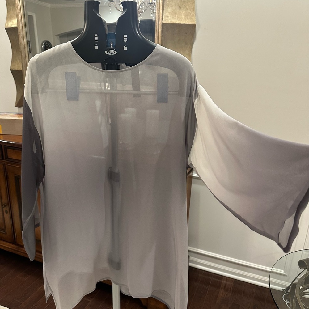 Eileen Fisher Sheer Gray Tunic Blouse - Picture 3 of 9